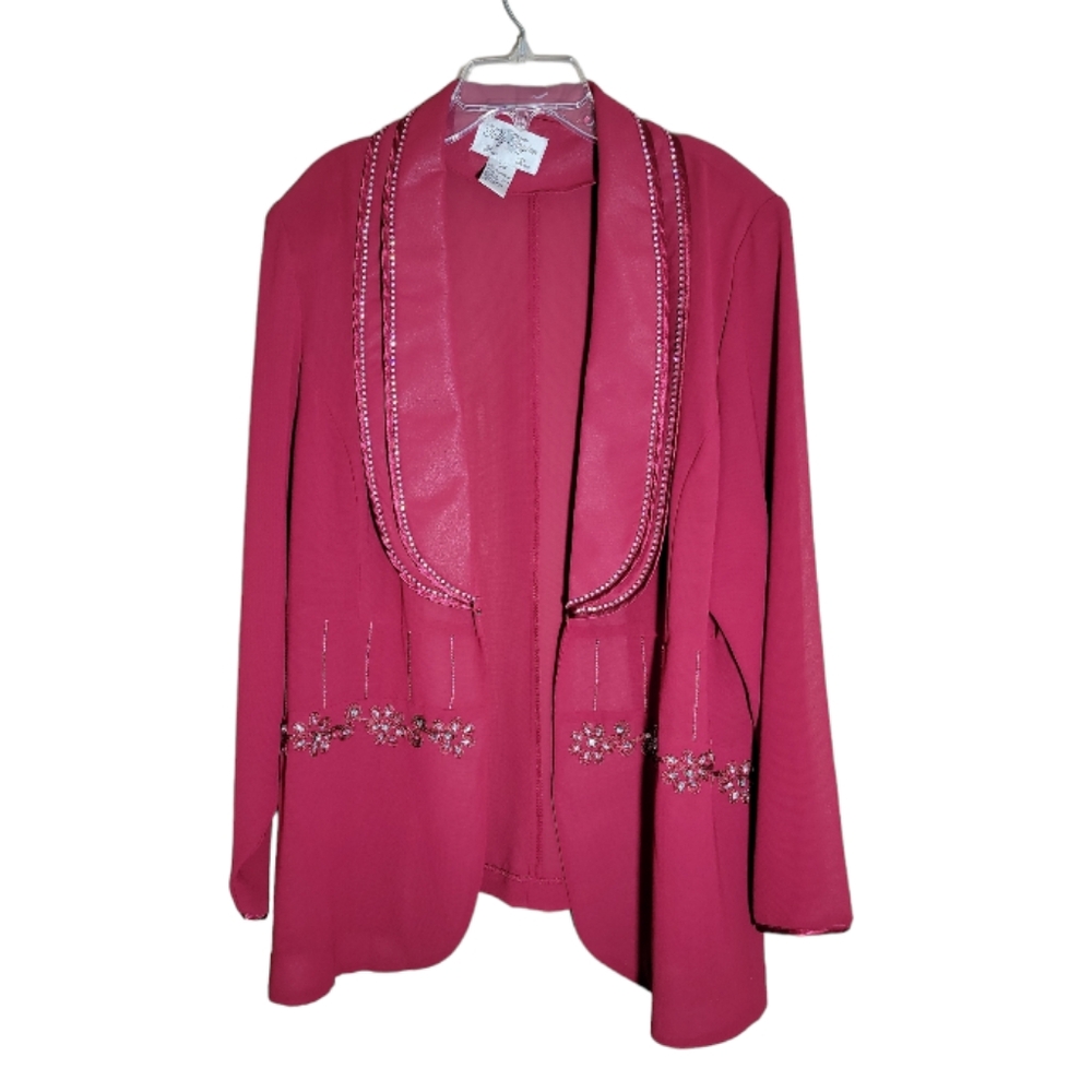 Tally Taylor 18W pink rhinestone embellished open front semi sheer women Blazer